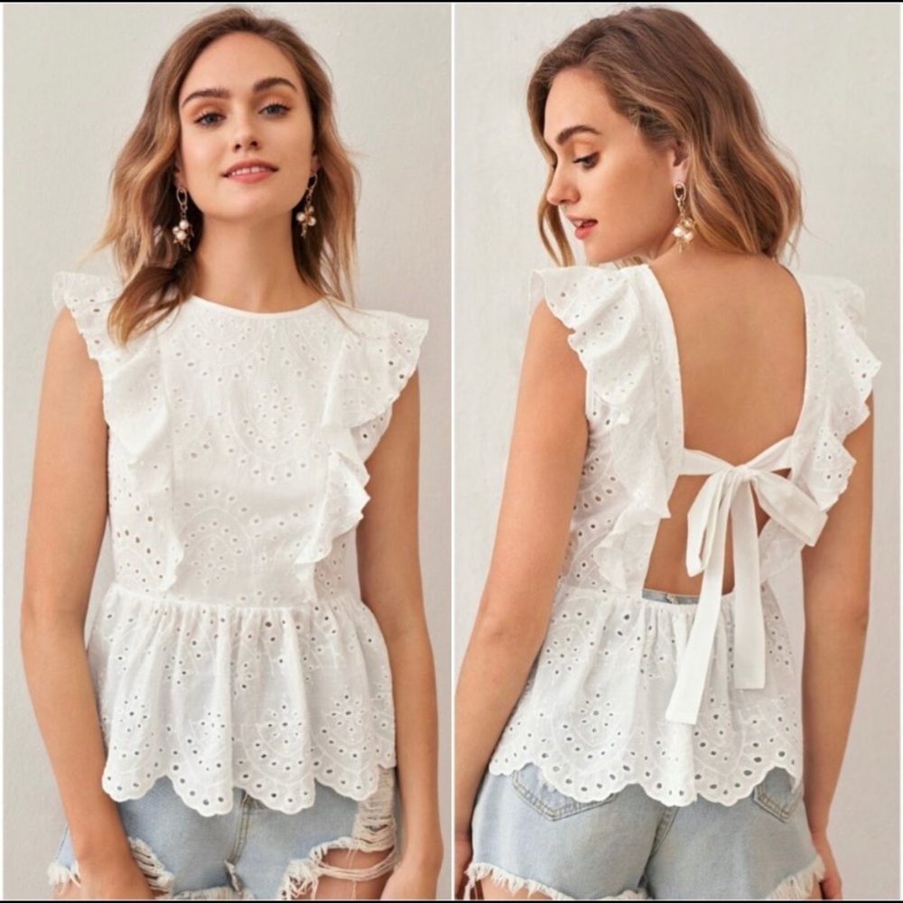 Tie Back Ruffle Trim Peplum